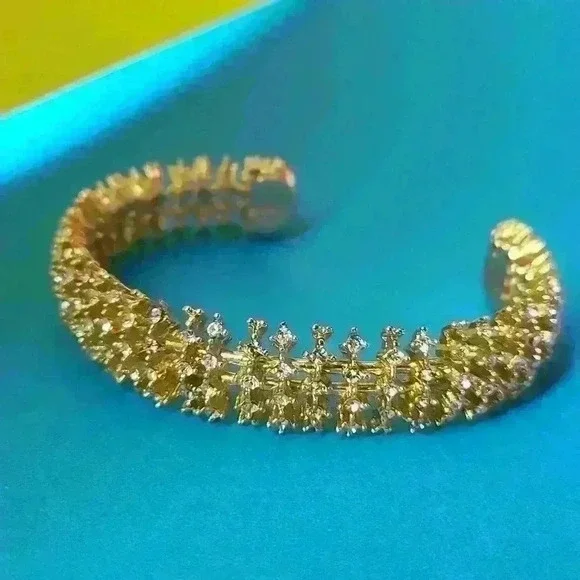 Gold-toned rhinestones cuff bracelet in like new condition - Picture 5 of 12